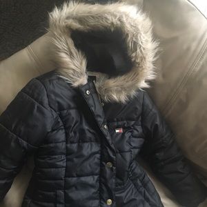 Girls black Tommy Hilfiger coat size 7